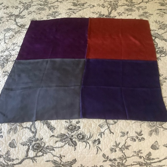 Silk Four Color Block Print Square Scarf - Picture 4 of 5